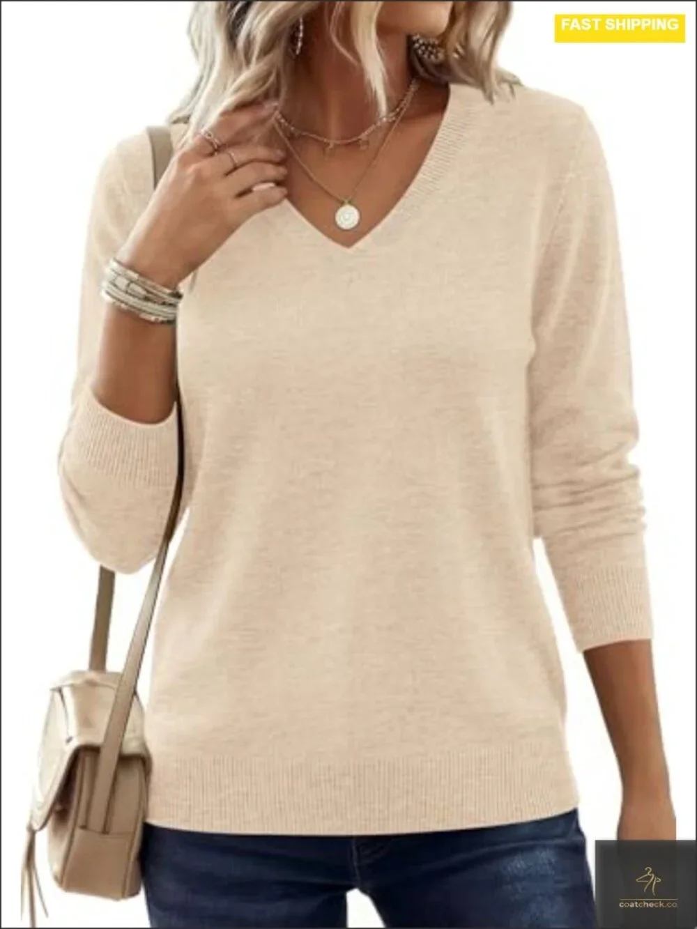 Cozy Knit V-Neck Pullover Sweater for Women - Soft Medium Weight